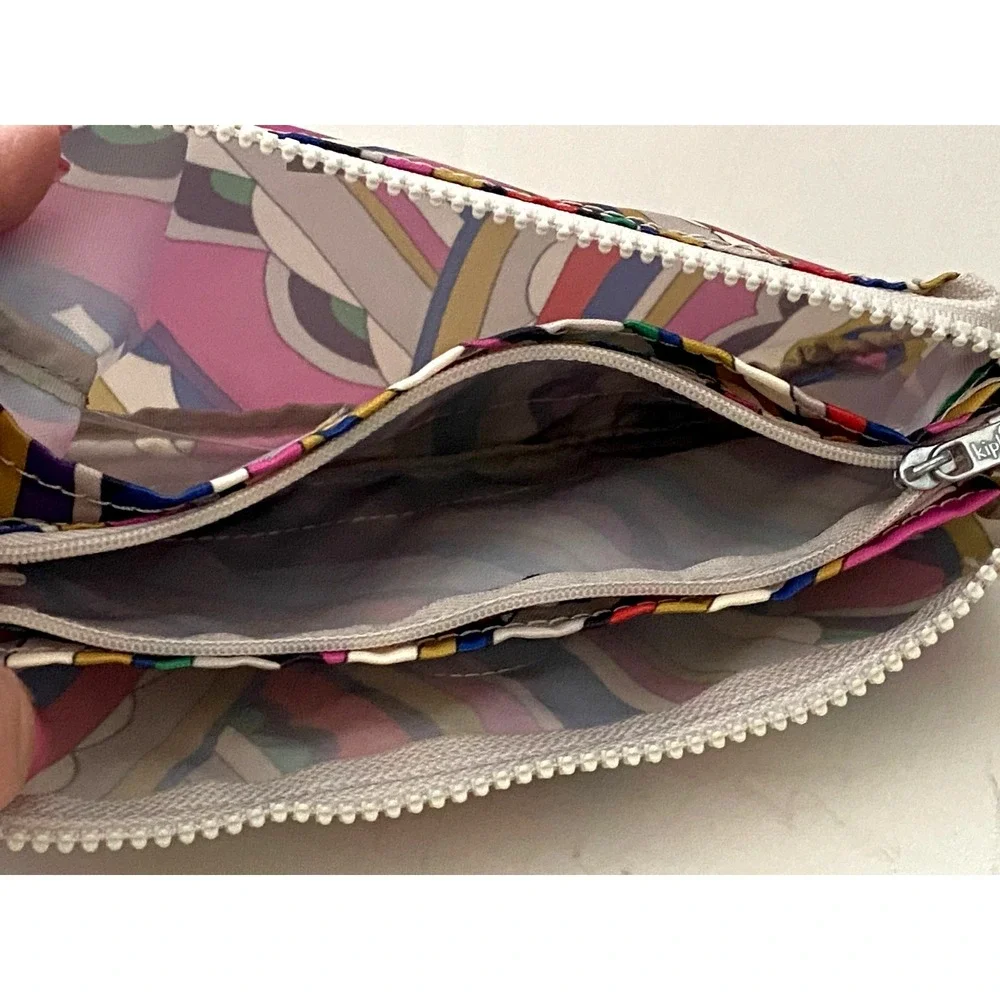 Kipling~ Female Crown stripe Creativity Pouch Wristlet XL 3 Pocket Zipper Monkey